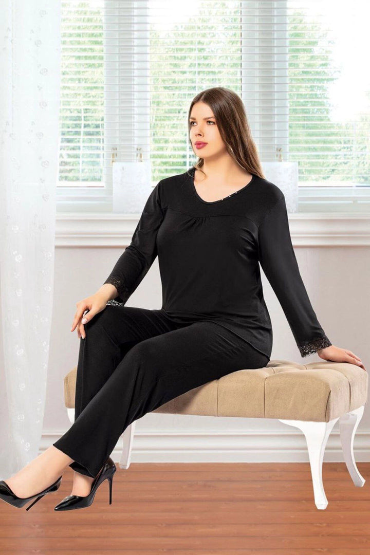Black Stone Detailed Baggy Pajama Set BCAN-258808FA - Villaflores