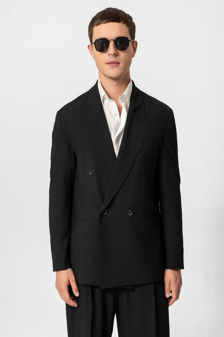 ANT Antioch Black Single Button Double Breasted Men's Blazer Jacket - Avignon