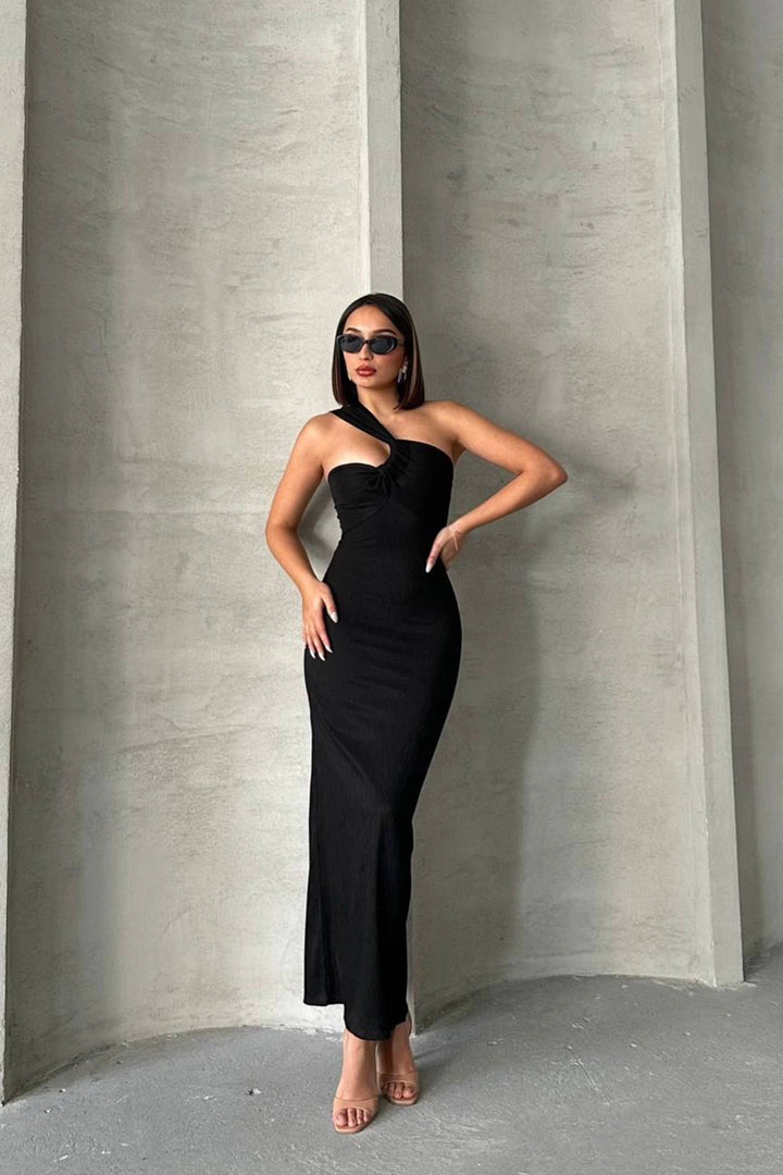 Black Single Shoulder Detail Maxi Dress BCHN-2525455 - Middletown