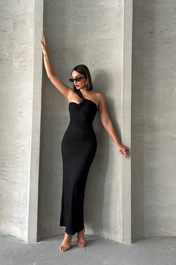 Black Single Shoulder Detail Maxi Dress BCHN-2525455 - Middletown