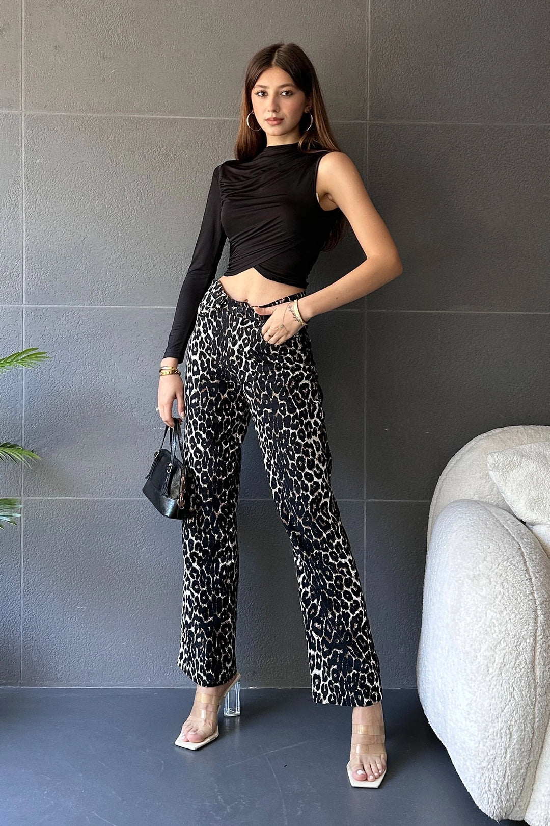 Black One Shoulder Drape Detail Blouse BCDF-241098 - Rowlett