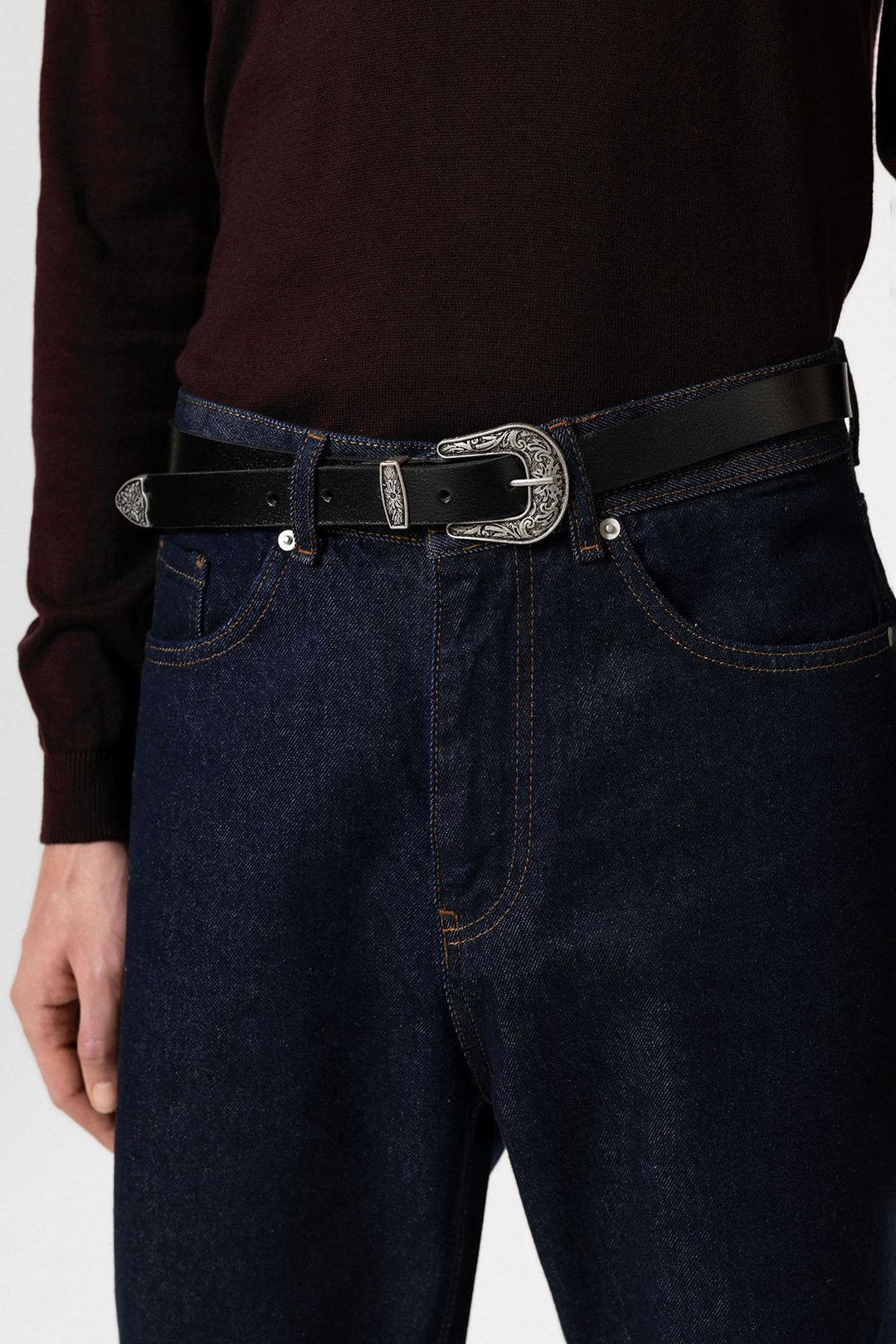 ANT Antioch Black Vintage Men's Leather Belt with Buckle Detail - Imperia