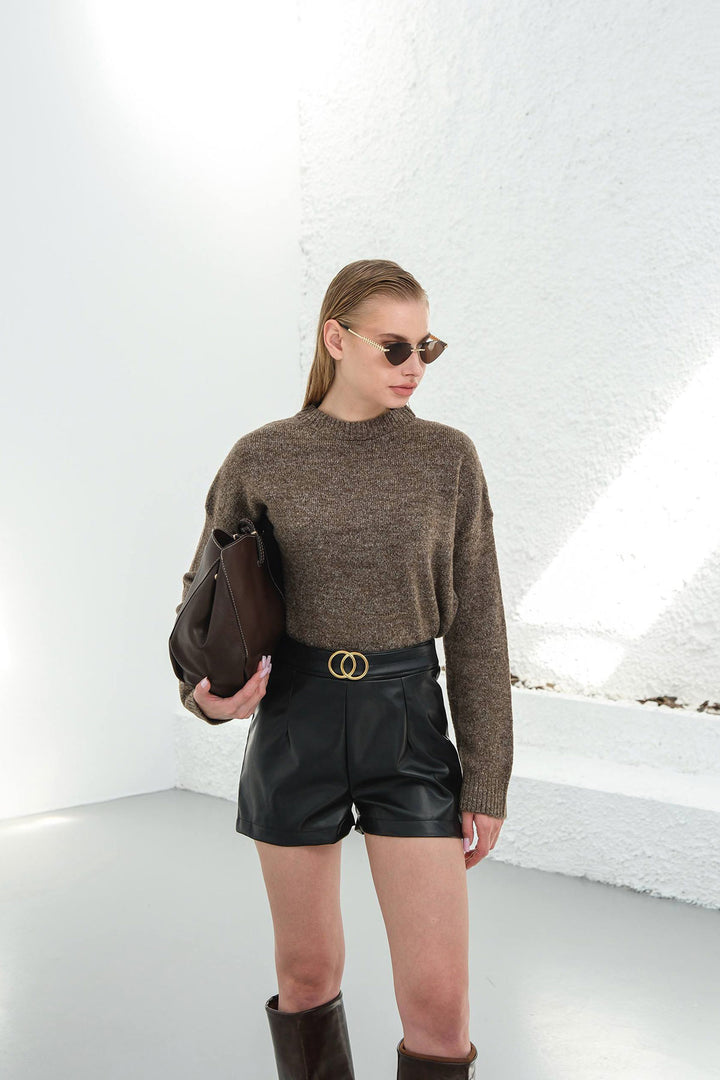 Black Buckled Faux Leather Shorts BCHN-2526444 - Chapel Hill