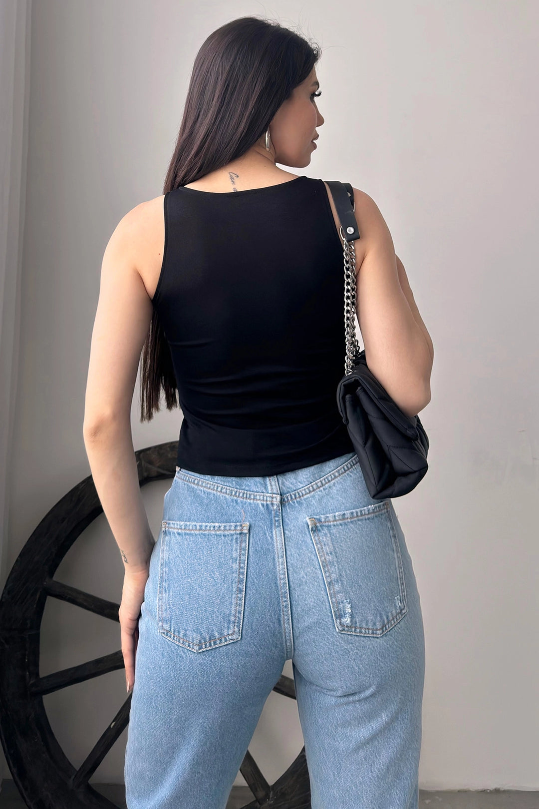 Black Sleeveless Blouse with Mesh Detail on the Chest BCDF-241065 - Nezahualcóyotl