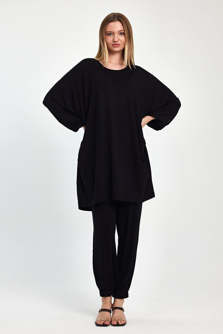 Maxi Boy Black Tunic and Pants Knitted Viscon Top Set BCVL-251029 - Vaulx-en-Velin