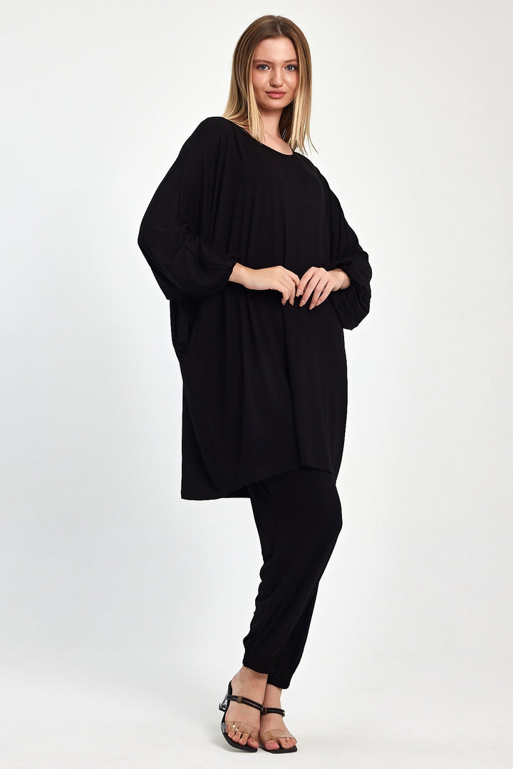Maxi Boy Black Tunic and Pants Knitted Viscon Top Set BCVL-251029 - Vaulx-en-Velin