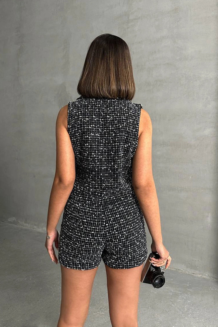 Black Tweed Fabric Vest and Pocket Shorts Set BCHN-2525463 - Sibiu