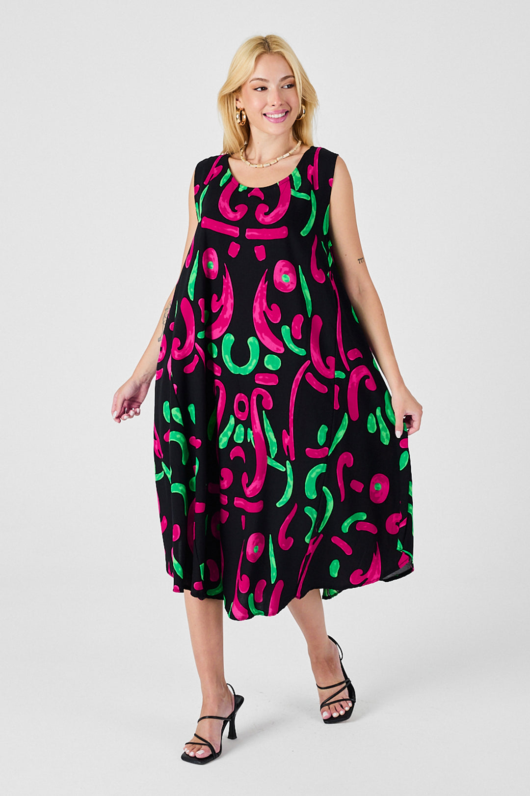 Black U Neck Sleeveless Asymmetric Cut Midi Dress BCVL-254017 - Gastonia