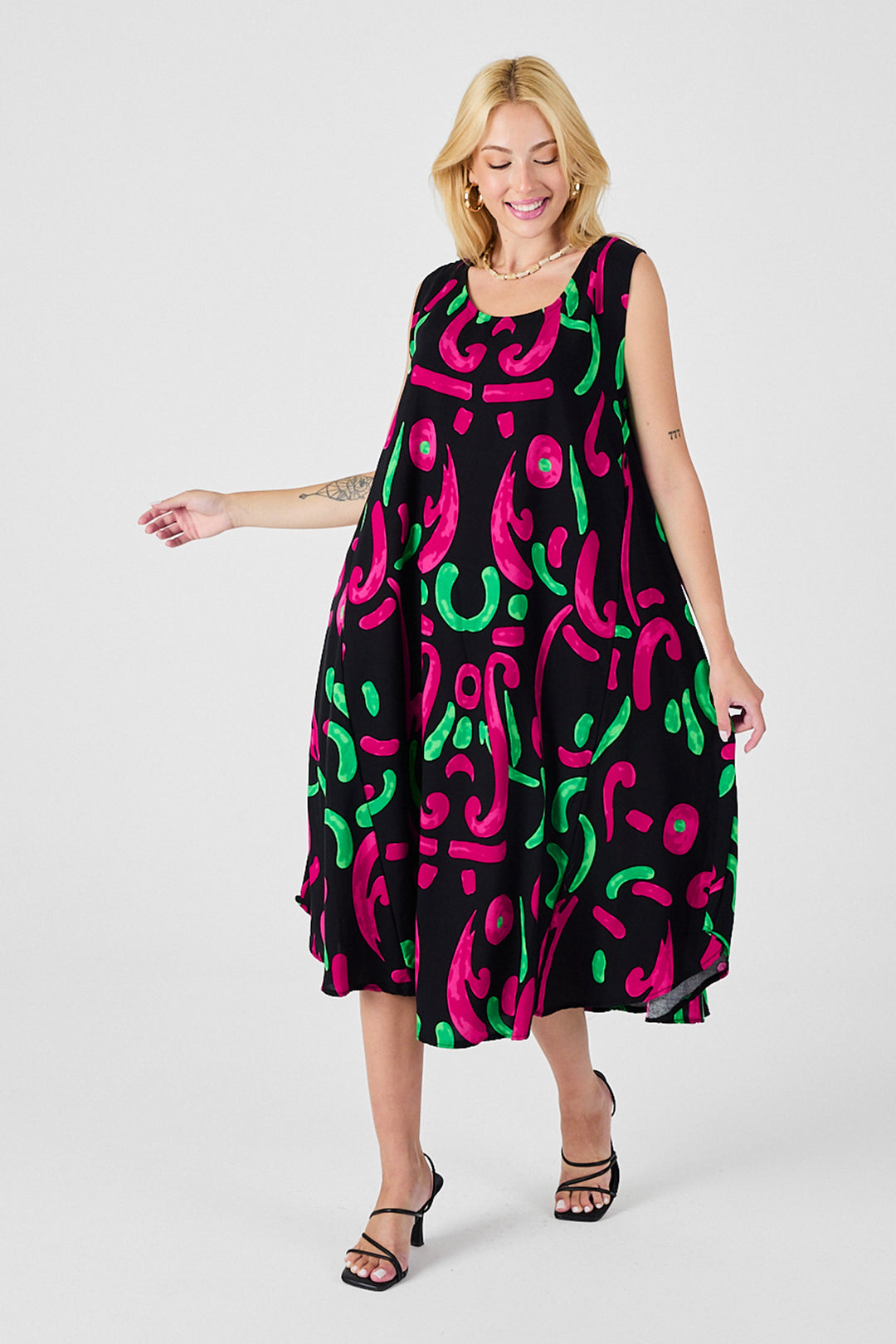 Black U Neck Sleeveless Asymmetric Cut Midi Dress BCVL-254017 - Gastonia