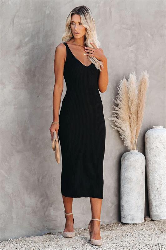 MDX Black V-Neck Sleeveless Knit Long Dress MG1724 - Merritt Island