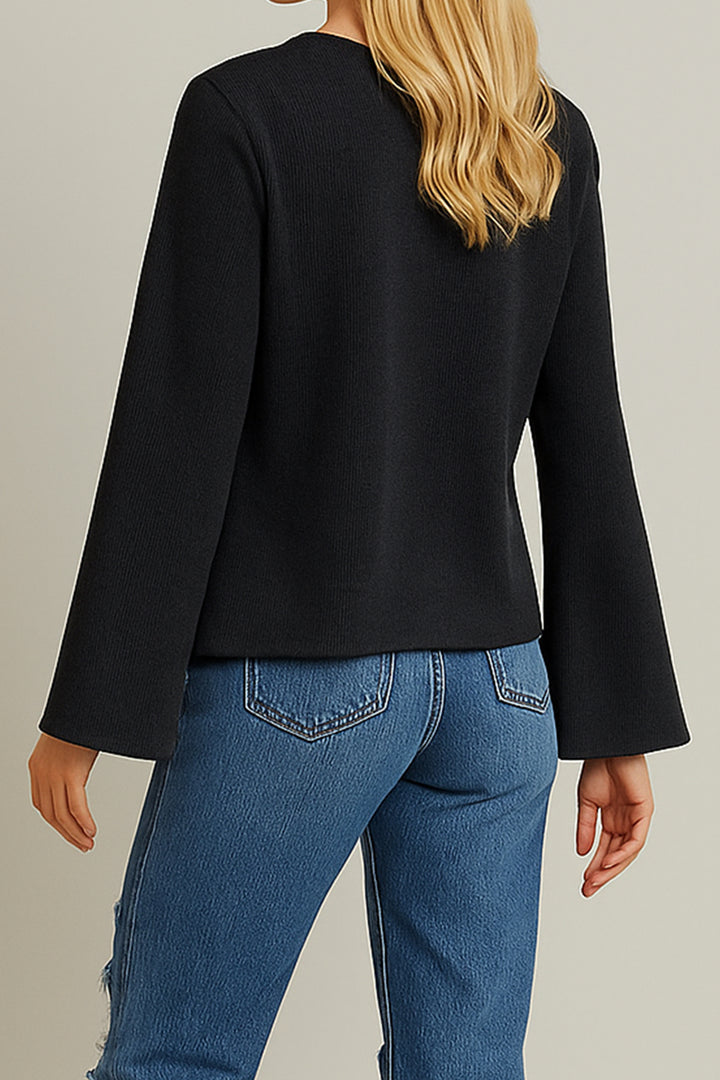 Black V-Neck Tie Blouse BCHPK-251243 - Newark