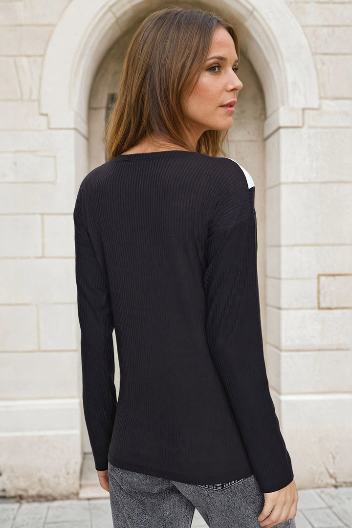 Black V Neck Color Block Sweater BCBSK-25700-2750 - Nueva Rosita