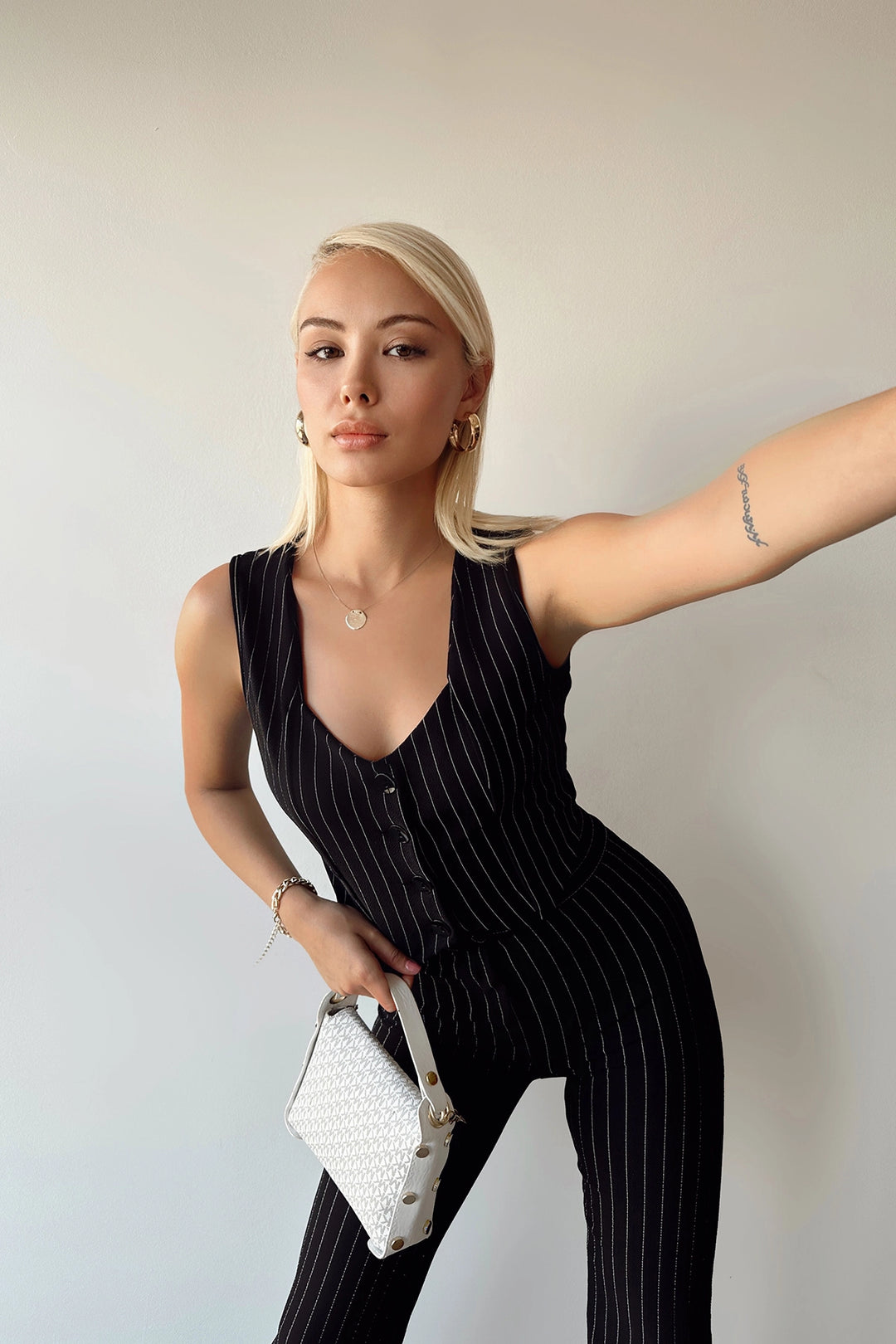 Black V-Neck Buttoned Striped Crop Vest BCTL-233395 - Morgantown