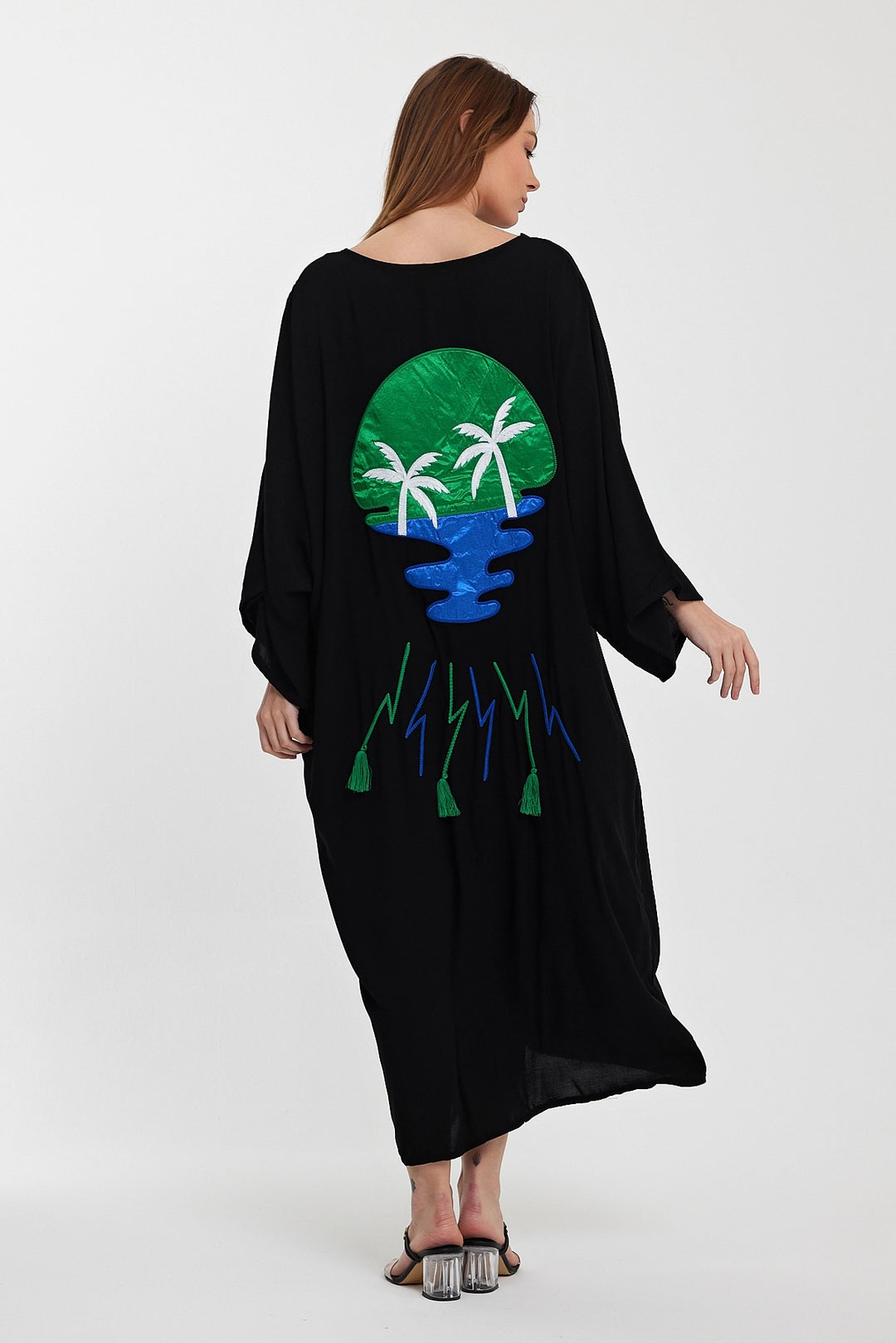 Maxi Boy Black V-Neck Embroidered Long Woven Shirt Dress BCVL-24989 - Corsico
