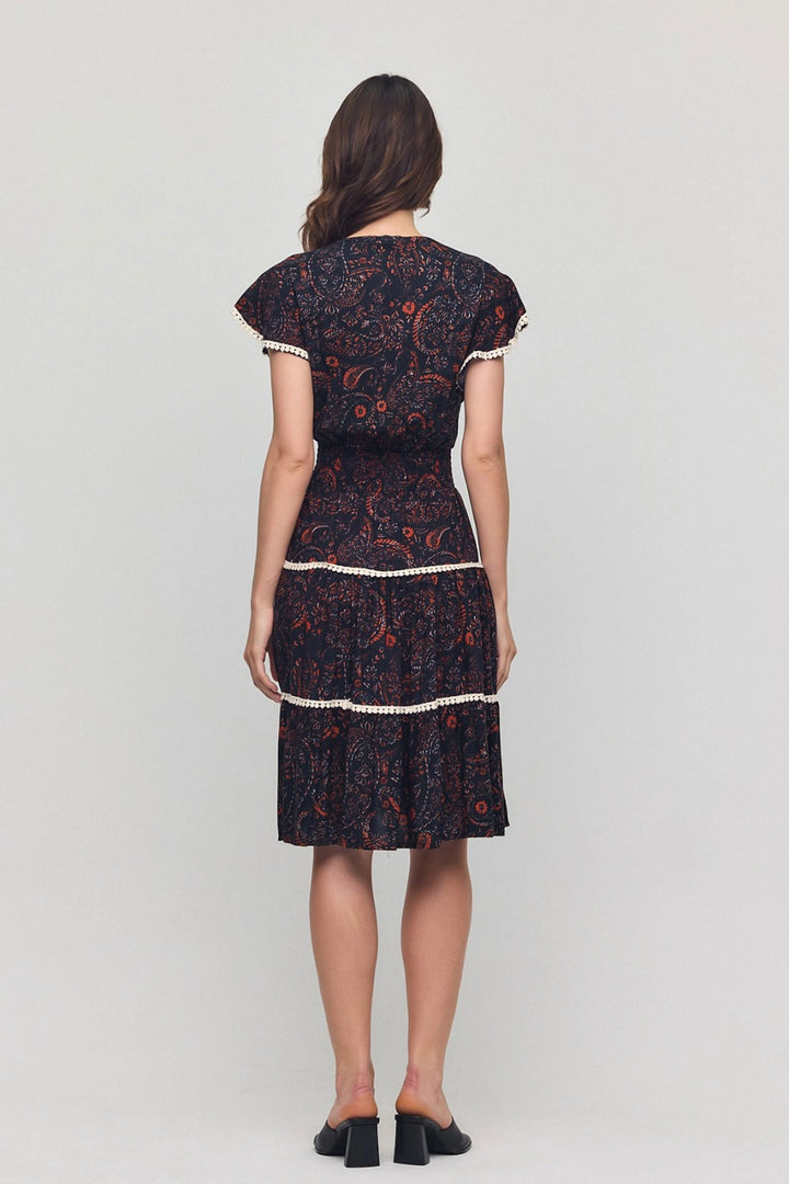 Black V-Neck Ruffled Floral Patterned Summer Viscose Dress BCVL-25V054 - ’s-Hertogenbosch