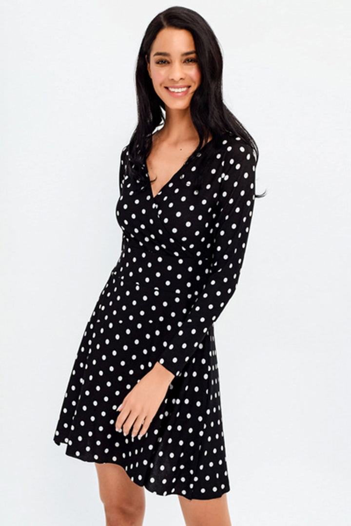 Black V-Neck Polka Dot Dress BCBSK-25700-T4008430 - Chesapeake