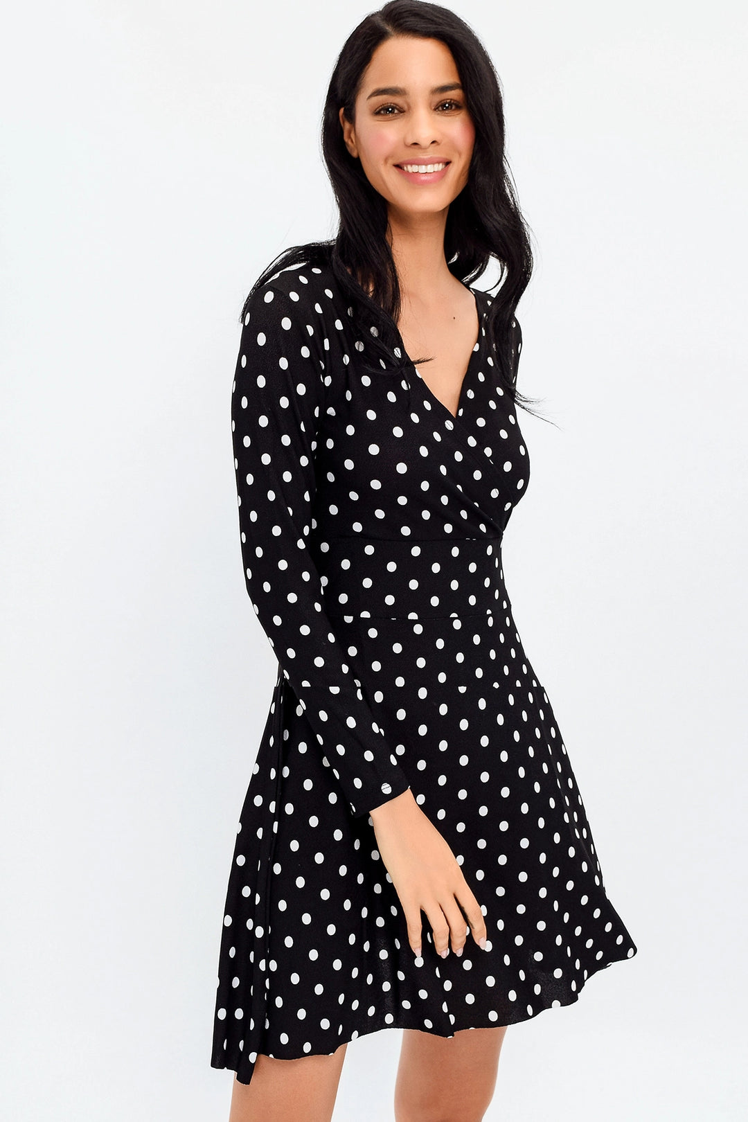 Black V-Neck Polka Dot Dress BCBSK-25700-T4008430 - Chesapeake