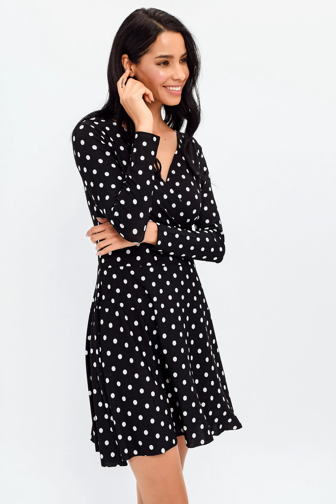 Black V-Neck Polka Dot Dress BCBSK-25700-T4008430 - Chesapeake