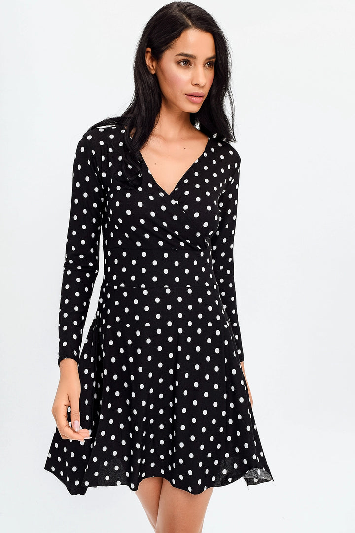 Black V-Neck Polka Dot Dress BCBSK-25700-T4008430 - Chesapeake