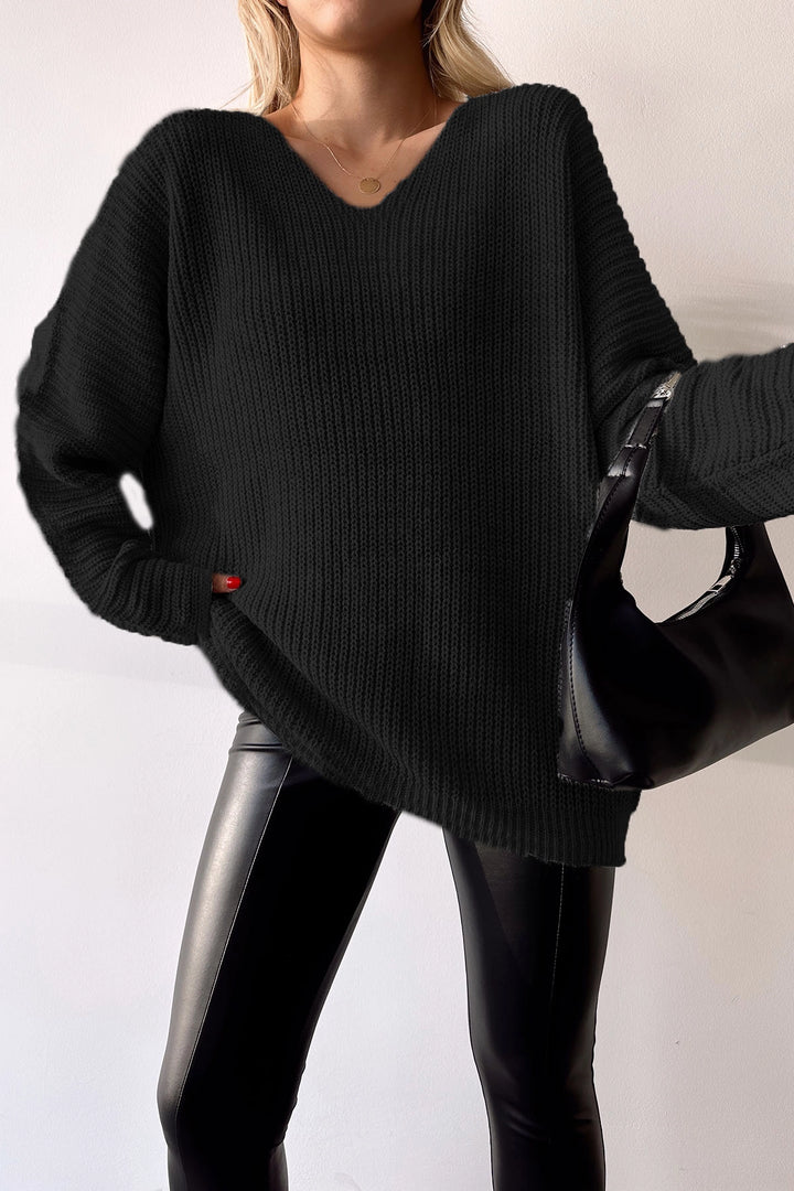 Black V-Neck Thessaloniki Knitted Winter Sweater BC231019 - Tbilisi
