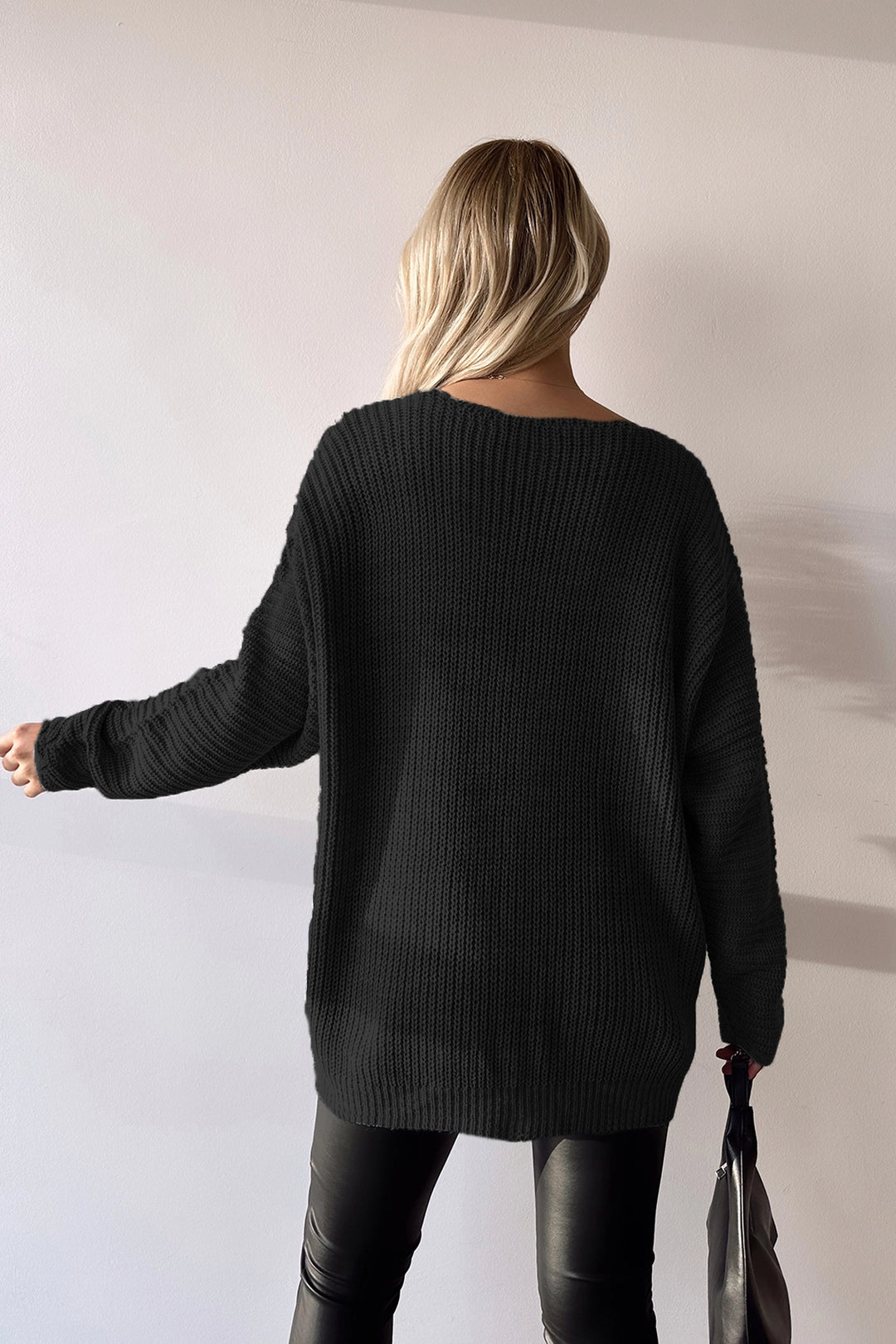 Black V-Neck Thessaloniki Knitted Winter Sweater BC231019 - Tbilisi