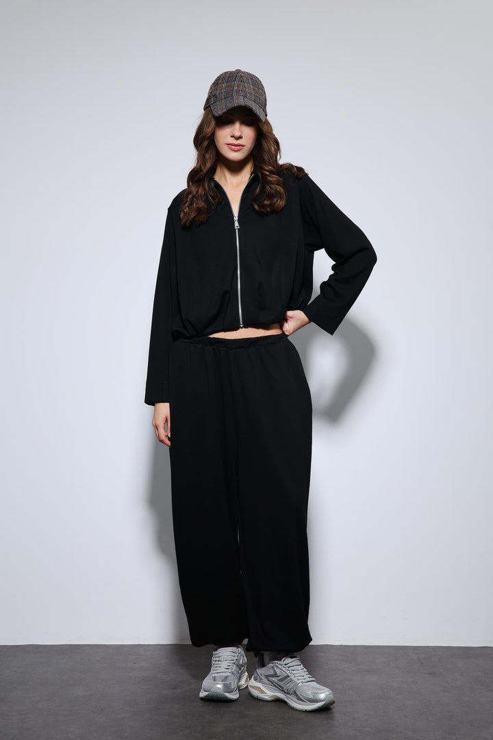 ANT Antioch Siyah Volümlü Ceket ve Paça Lastikli Eşofman Takım - Vilnius