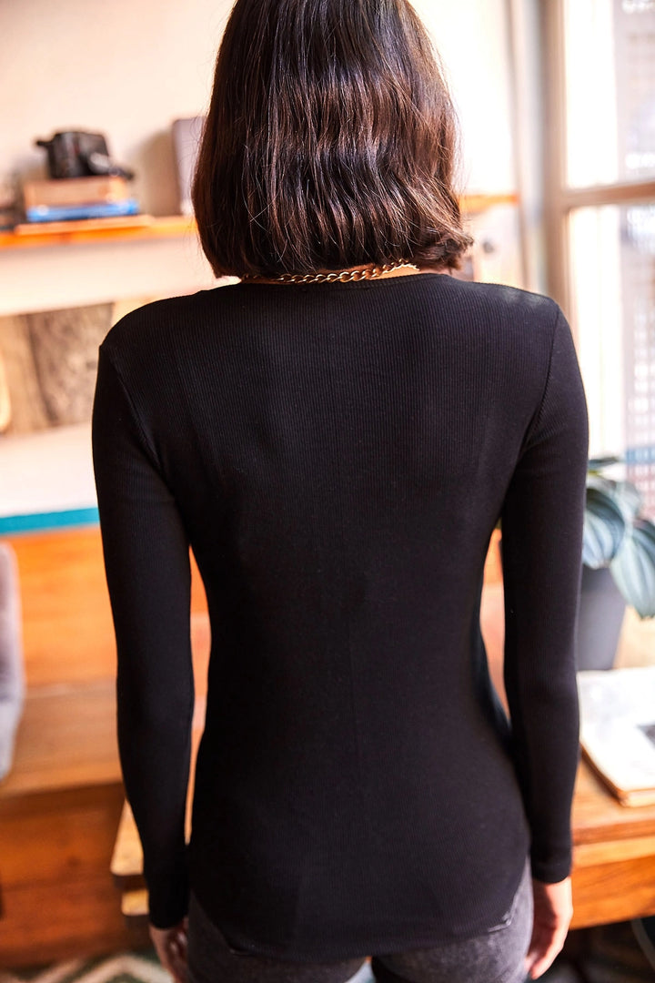Black Collar Detailed Turtleneck Long Sleeve Blouse BCBSK-25700-K7496 - Uster
