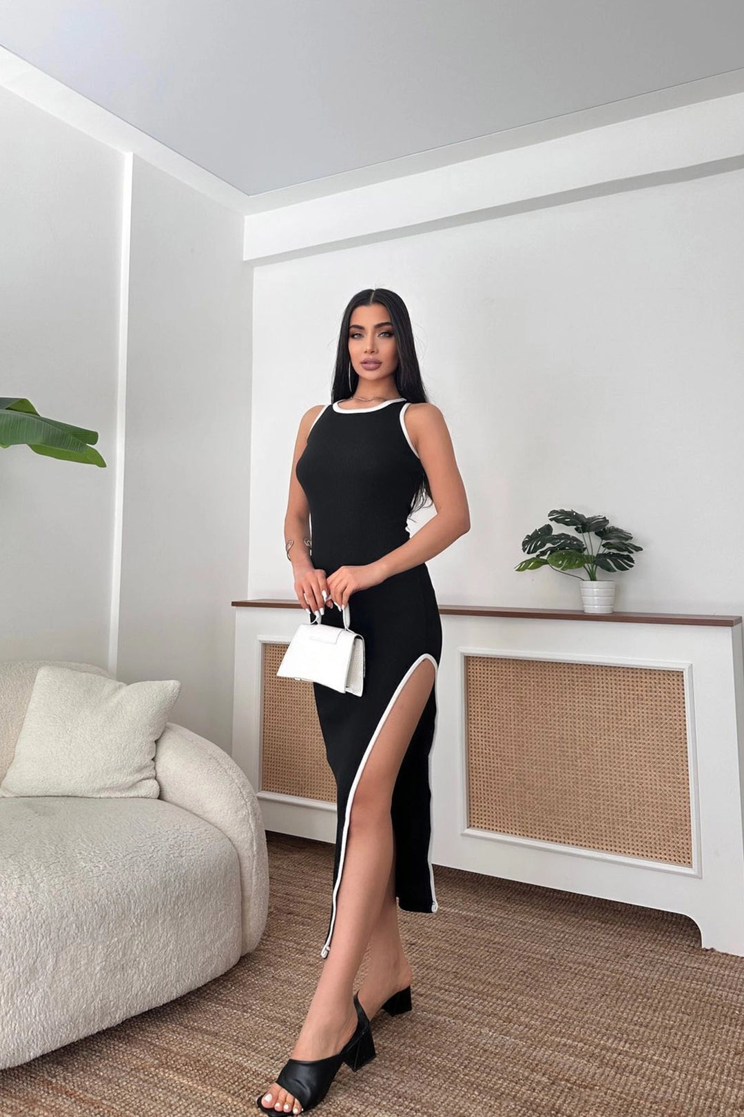 Black Side Striped Sleeveless Dress BCOR-252087 - Harrow