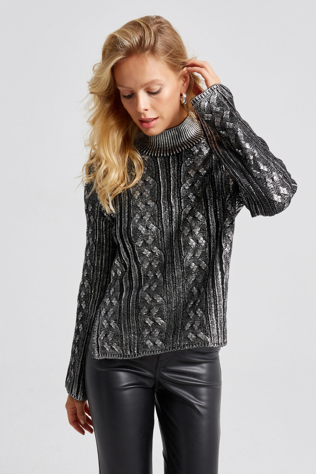 Black Half Fisherman Bright Knit Sweater BCBSK-25700-K7632 - Longview