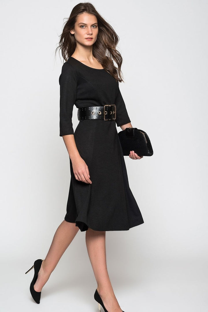SNS Sense Black Half Arm Patchwork Sweater Steel Dress - Metz