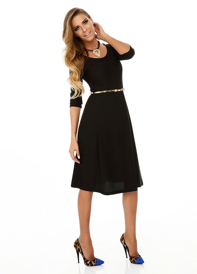 SNS Sense Black Half Arm Patchwork Sweater Steel Dress - Metz