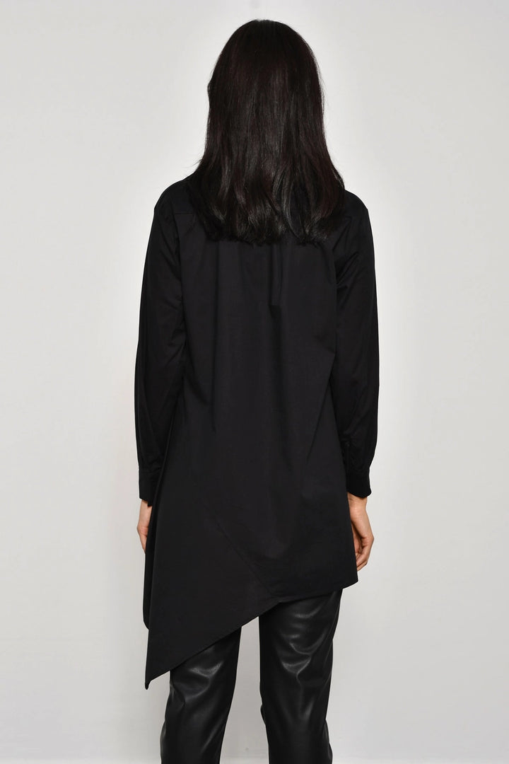 Black Half Button Oversized Woven Shirt BCBSK-25700-K4912 - Marcianise