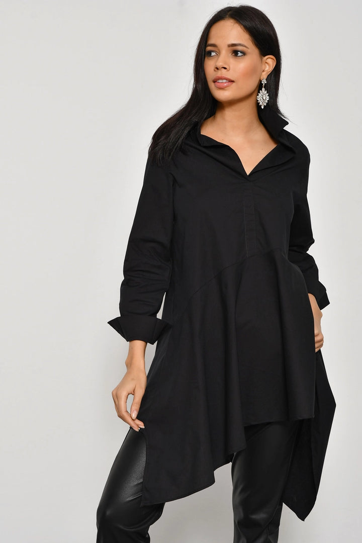 Black Half Button Oversized Woven Shirt BCBSK-25700-K4912 - Marcianise