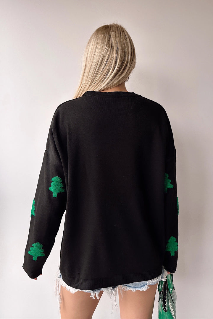 Black New Year Themed Oversized Knit Sweater BC231051 - Mount Vernon