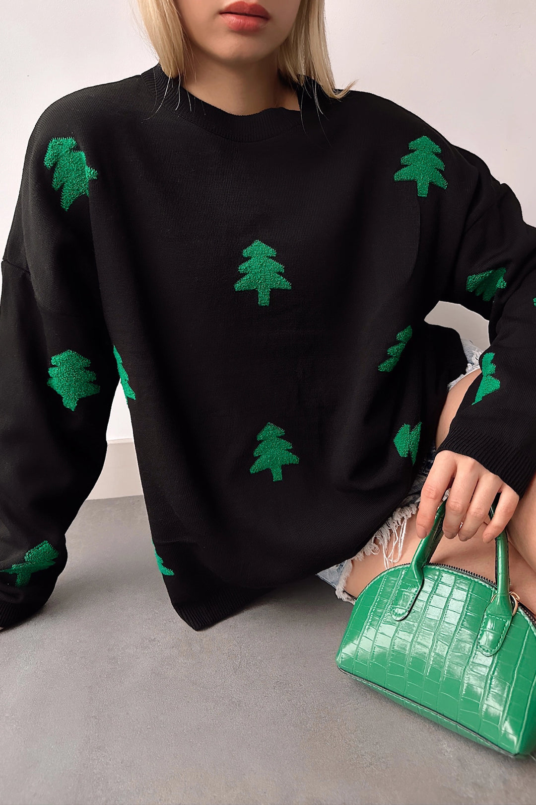 Black New Year Themed Oversized Knit Sweater BC231051 - Mount Vernon