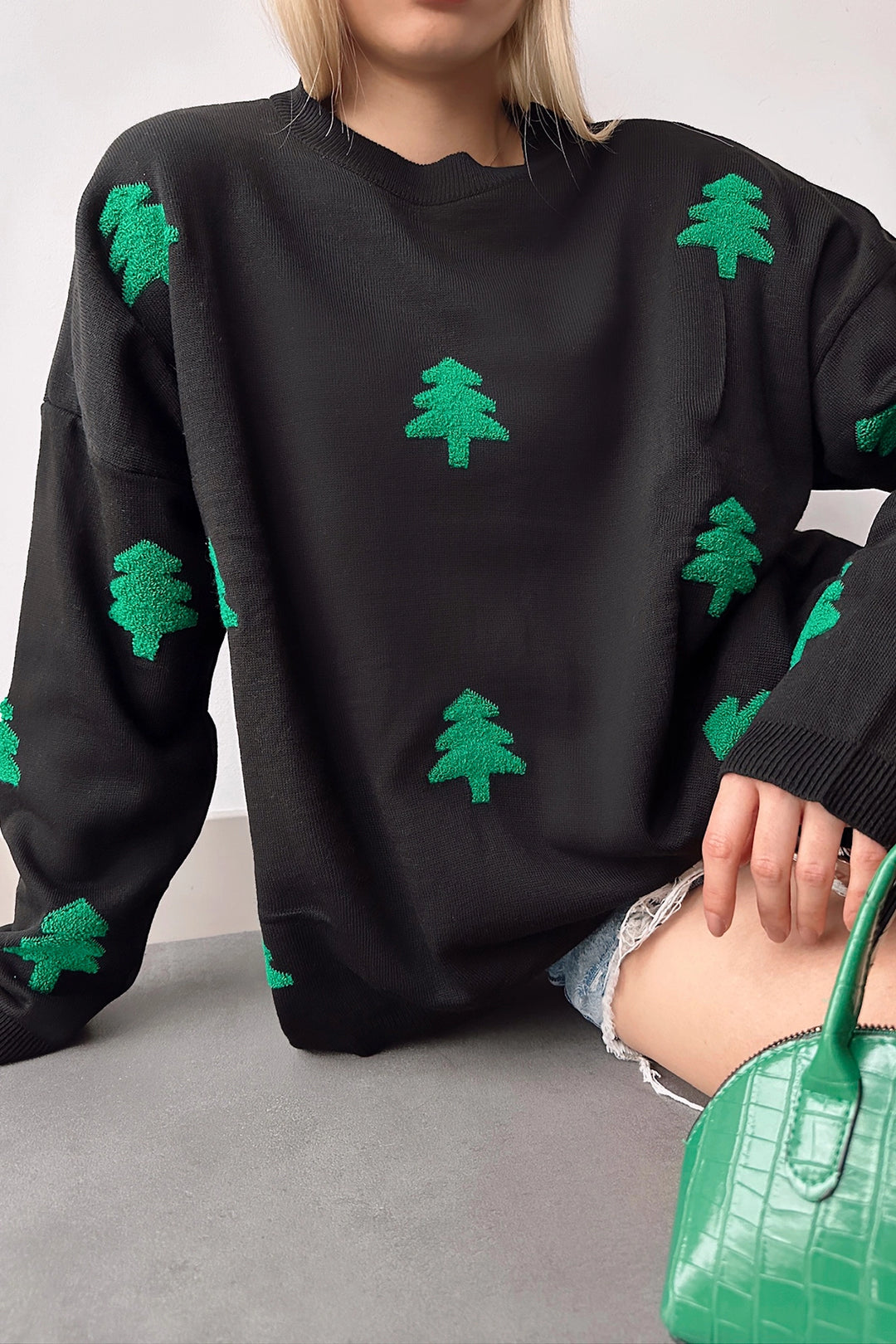 Black New Year Themed Oversized Knit Sweater BC231051 - Mount Vernon