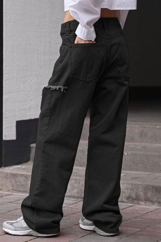MDX Black Distressed Detail Palazzo Jeans MG1560 - East Honolulu