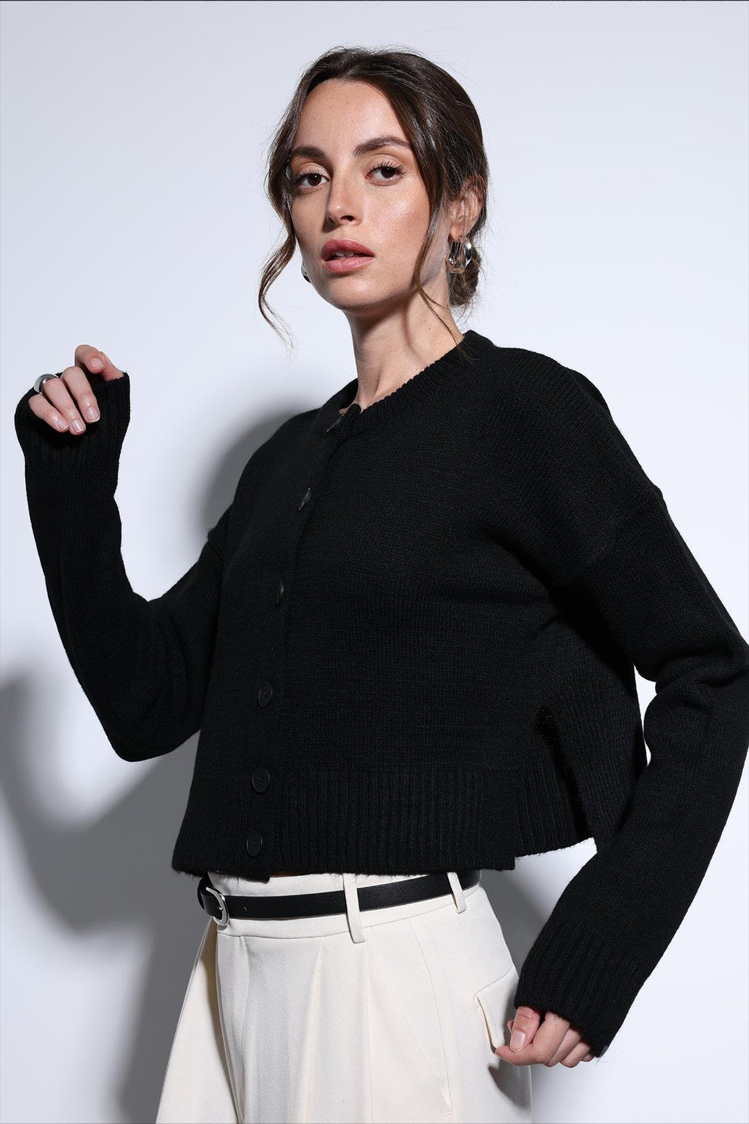 ANT Antioch Black Slit Knit Sweater for Women - Saint-Raphaël