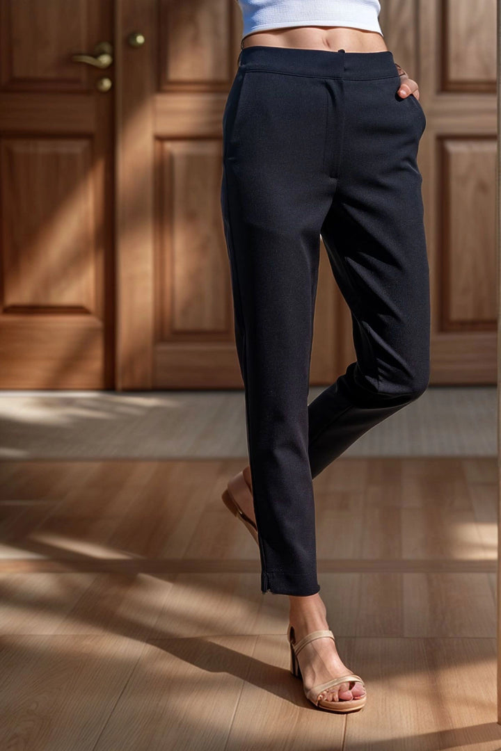 Black High Waist Belt Striped Pencil Pants BCBSK-25700-3186 - San Juan Capistrano