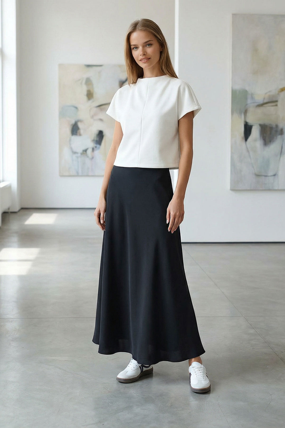 Black High Waist Basic Satin Skirt BCHCA-251231 - Ciudad Santa Catarina
