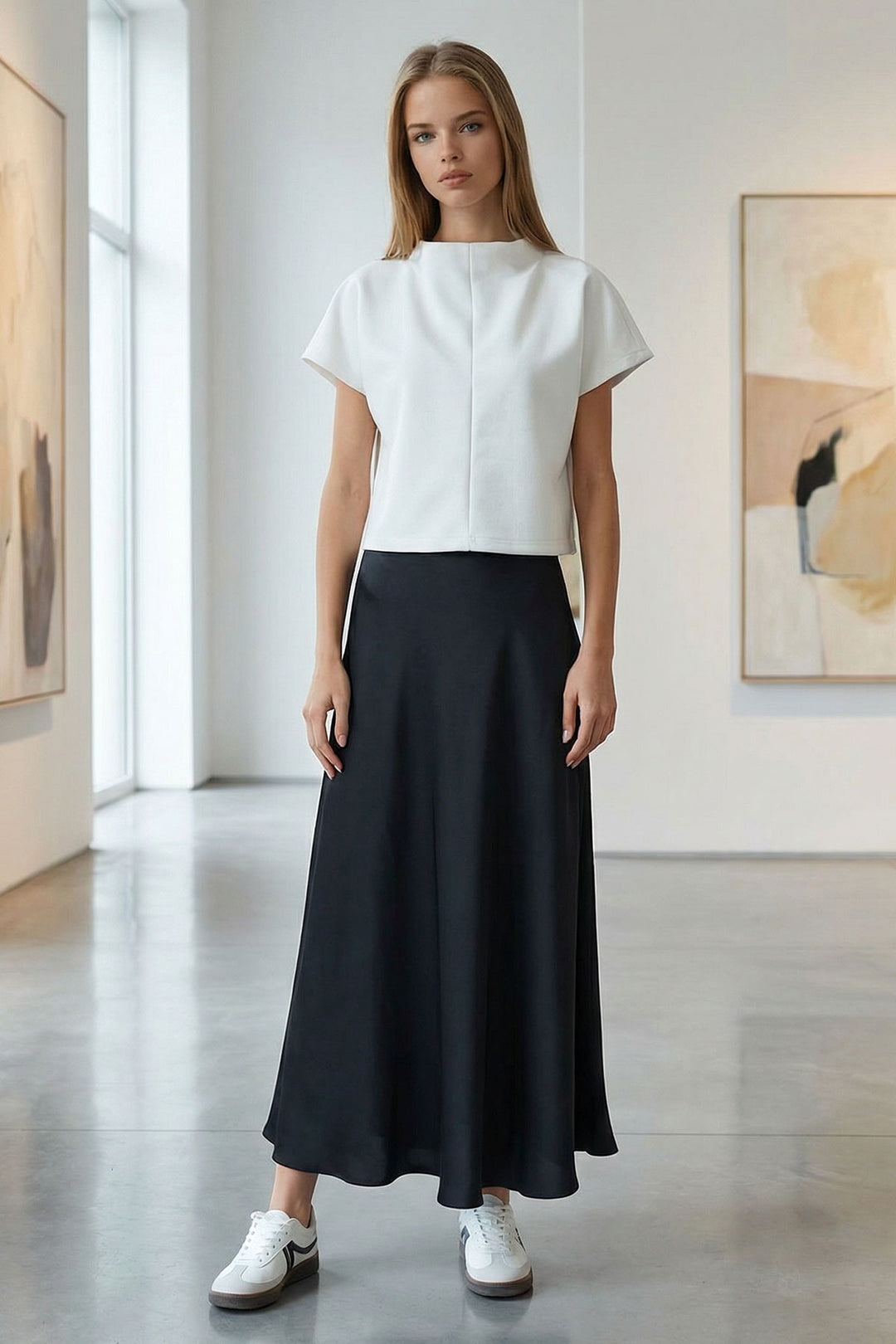 Black High Waist Basic Satin Skirt BCHCA-251231 - Ciudad Santa Catarina