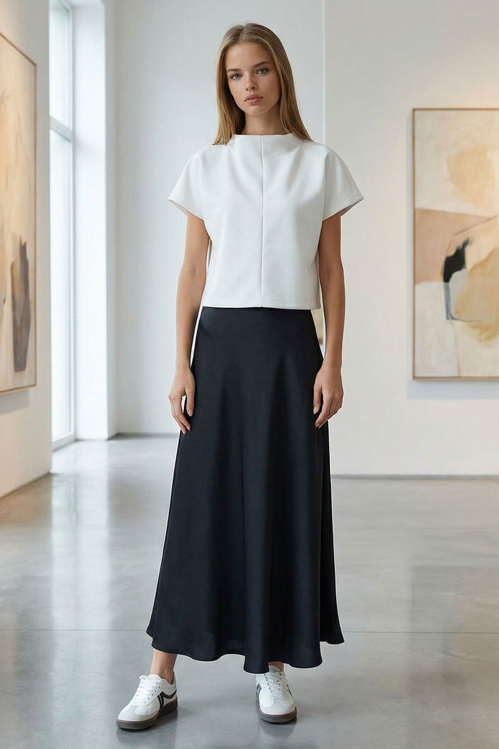 Black High Waist Basic Satin Skirt BCHCA-251231 - Tepeji del Río de Ocampo