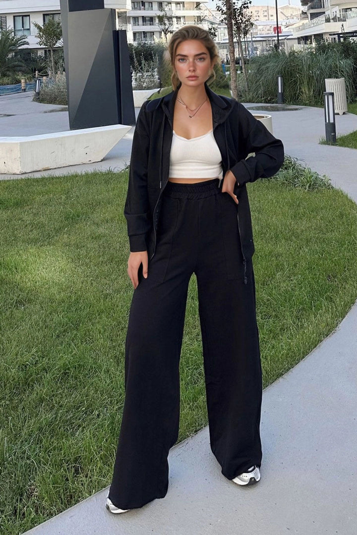 Black High Waist Elastic Waist Pants BCBSK-25700-3465 - Pontevedra