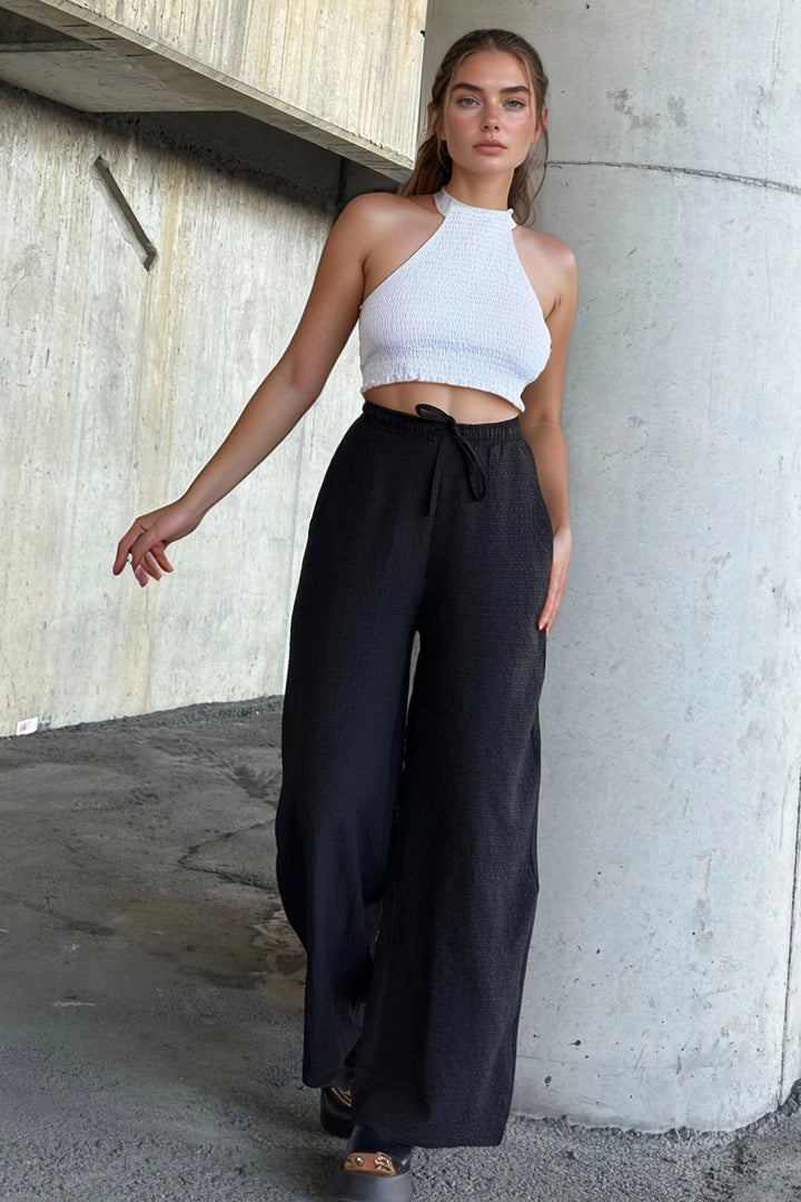 Black High Waist Elastic Waist Pants BCBSK-25700-3652 - Dragash