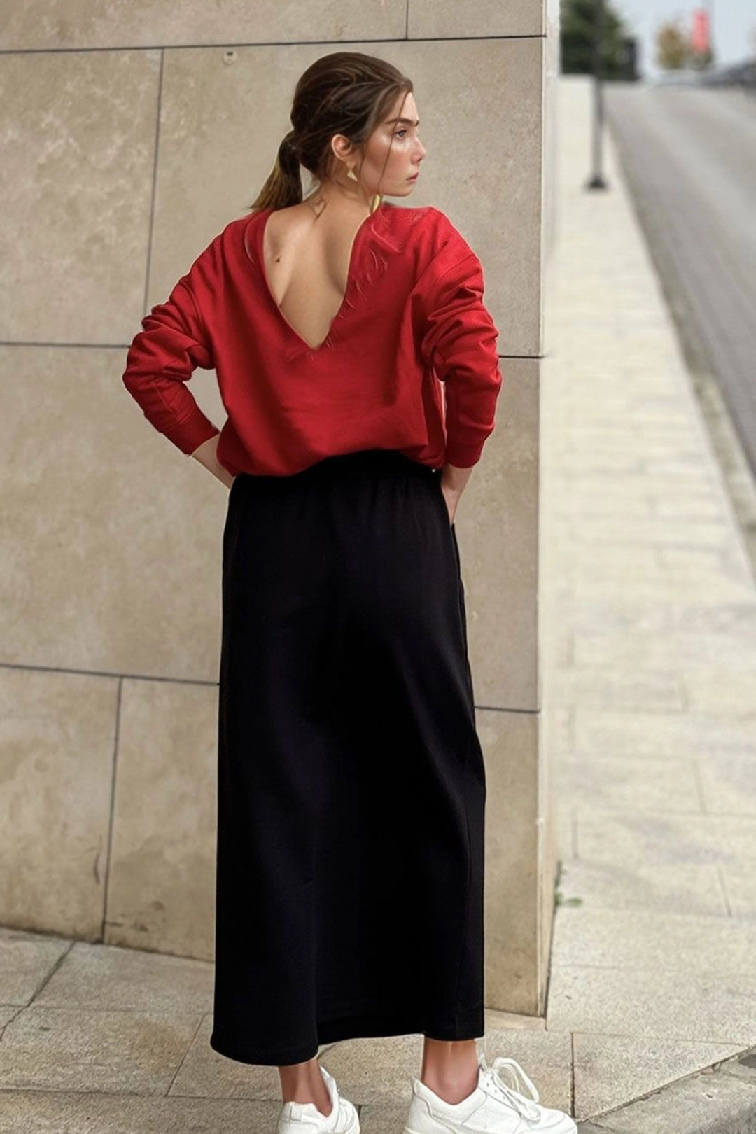 Black High Waist Belted Long Skirt BCBSK-25700-3503 - Dnipro