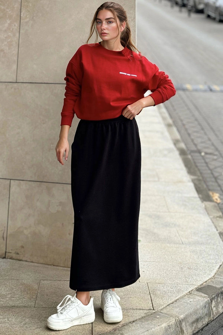 Black High Waist Belted Long Skirt BCBSK-25700-3503 - Dnipro