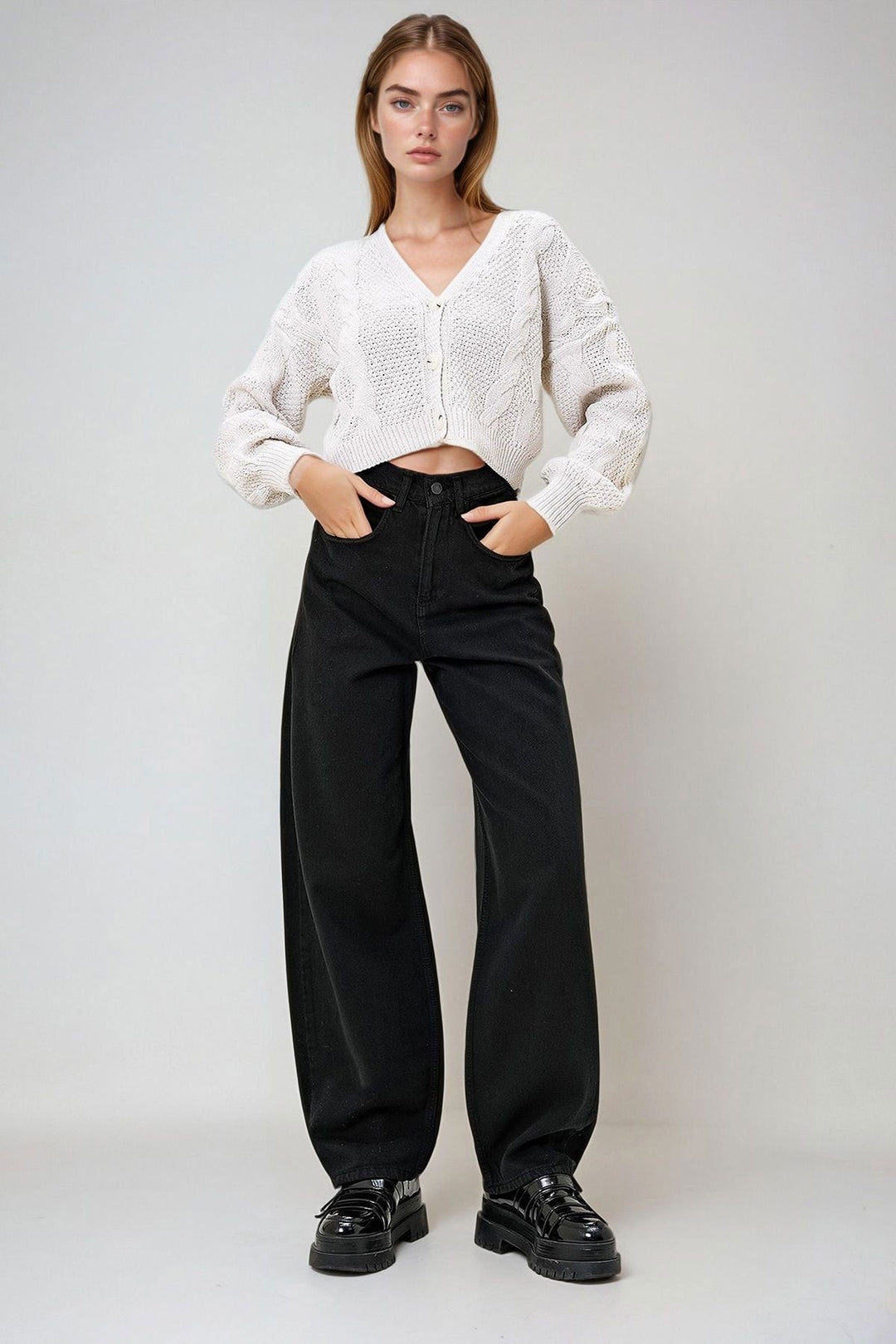 Black High Waist Buggy Cut Jeans BCHNW-251177 - Cologno Monzese