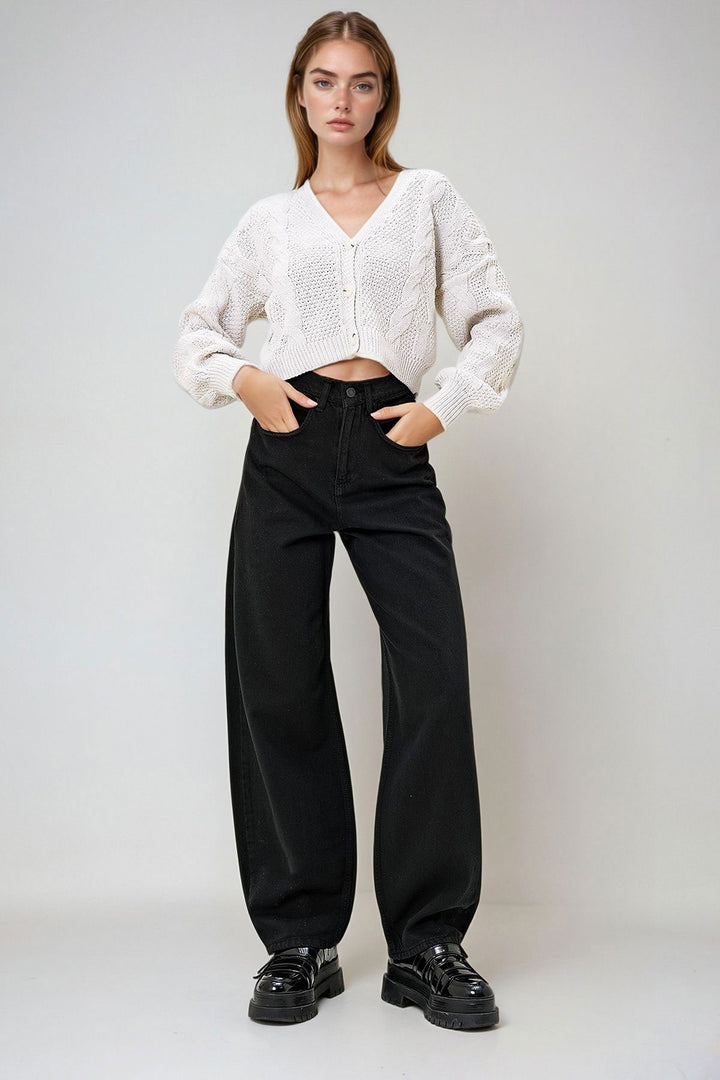 Black High Waist Buggy Cut Jeans BCHNW-251177 - Cologno Monzese