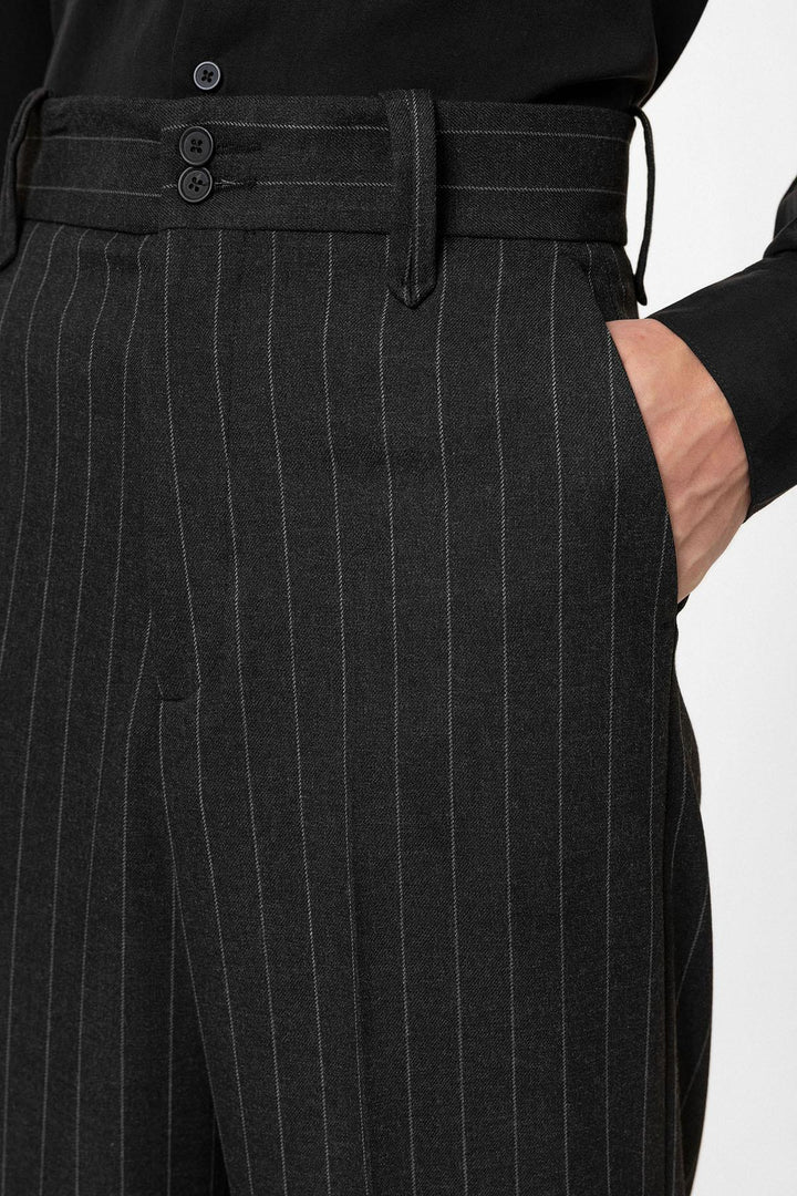 ANT Antioch Siyah Yüksek Bel Çizgili Relaxed Fit Erkek Pantolon - Trenton