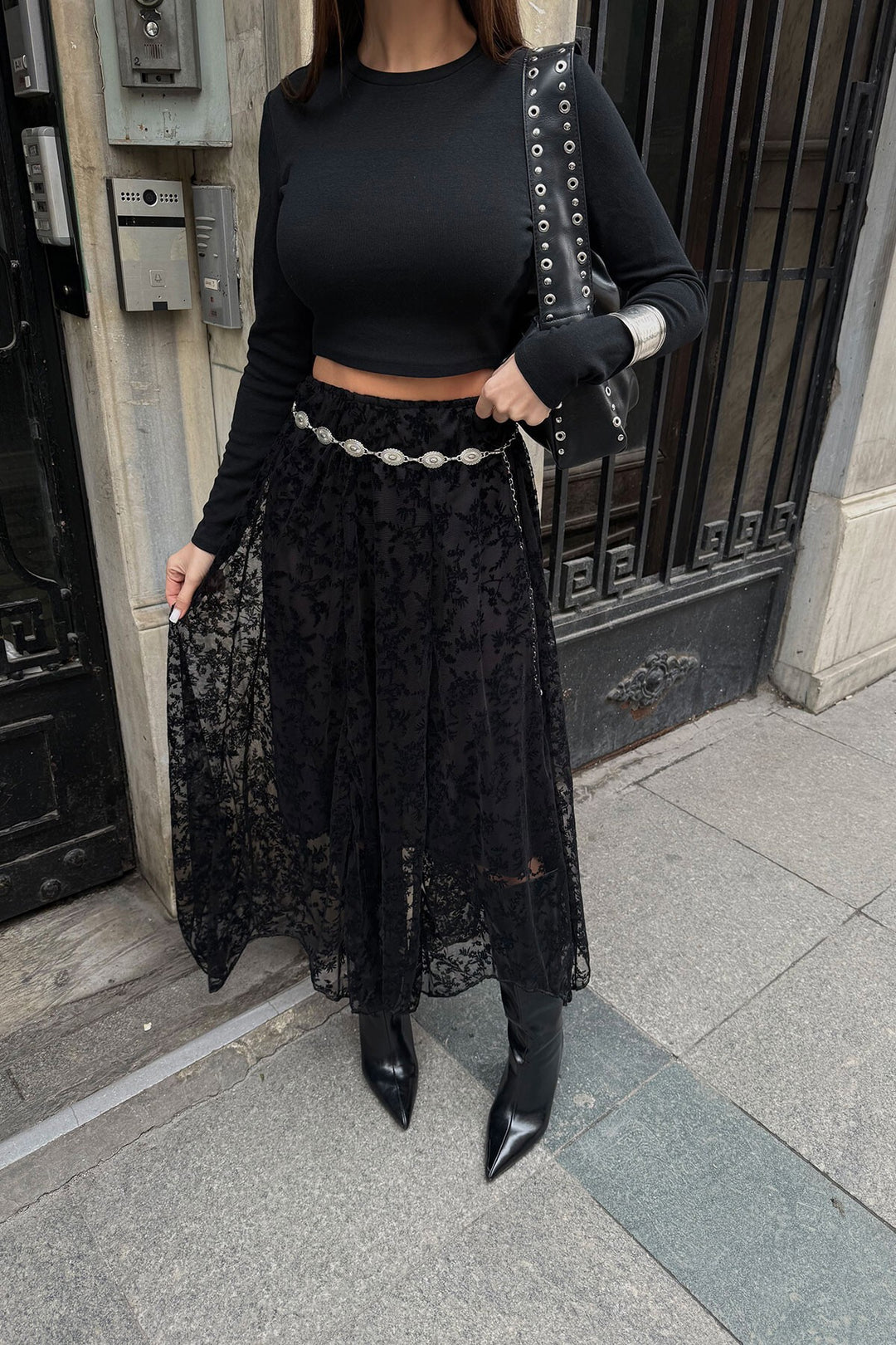 Siyah Yüksek Bel Dantel Detaylı Maxi Boy Etek BCDF-25H6009 - Vlaardingen